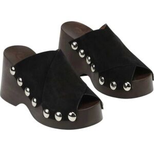 Ganni Platform Suede Mules Sandals with Silver Studs Sz 40